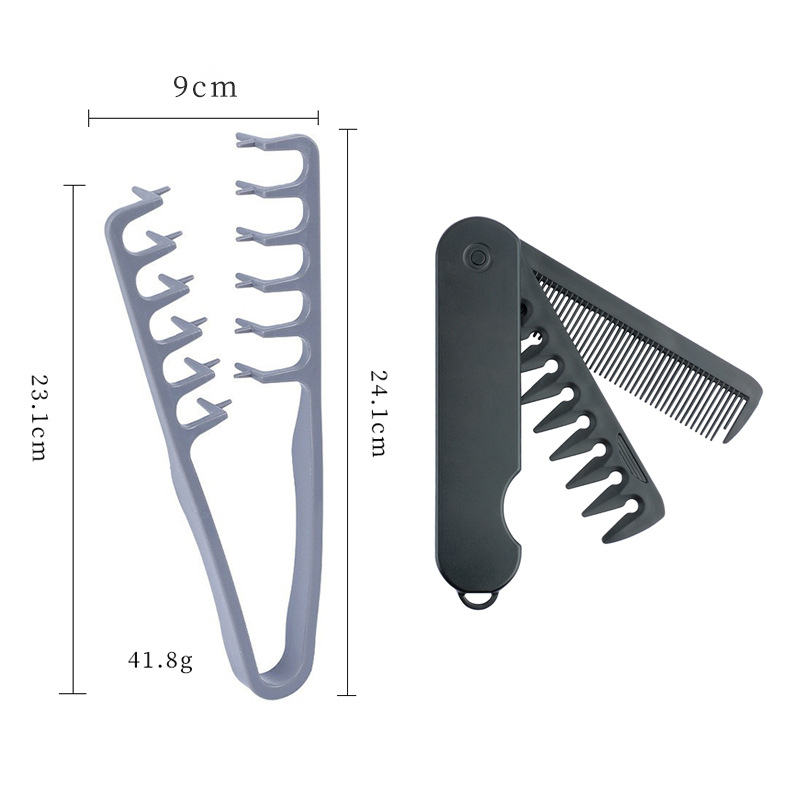 CestoMen Πτυσσόμενη Χτένα για Μαλλιά και Γένια Με Διπλά Δόντια – Πλαστική, Ευρείς Δόντια, Μεταφορική