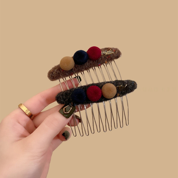 Корейски стил платнен пом-пом гребен за коса, ръчно изработен геометричен аксесоар за глава, зима 2025