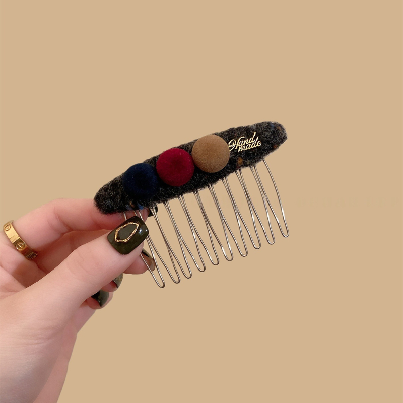 Корейски стил платнен пом-пом гребен за коса, ръчно изработен геометричен аксесоар за глава, зима 2025