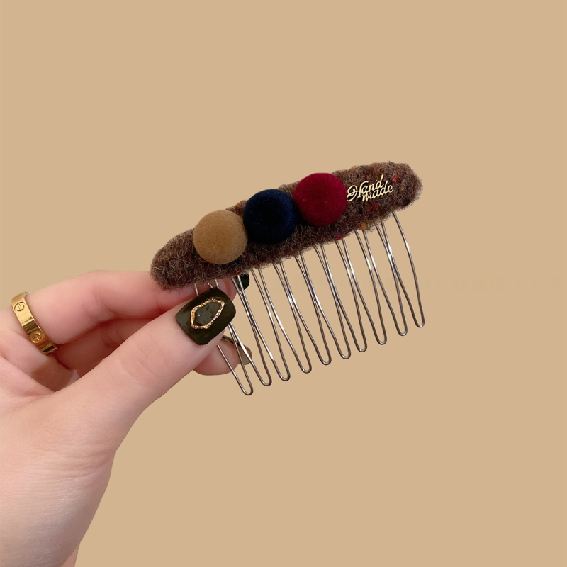 Корейски стил платнен пом-пом гребен за коса, ръчно изработен геометричен аксесоар за глава, зима 2025