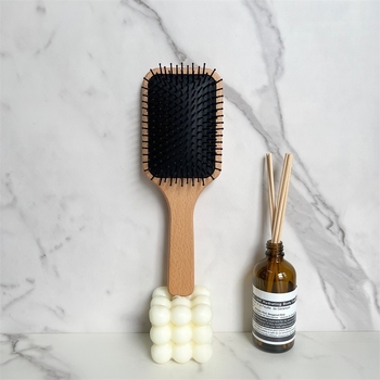 Дървен гребен за коса от бук със въздушна подложка и гравиране, преносим, за грижа за скалпа