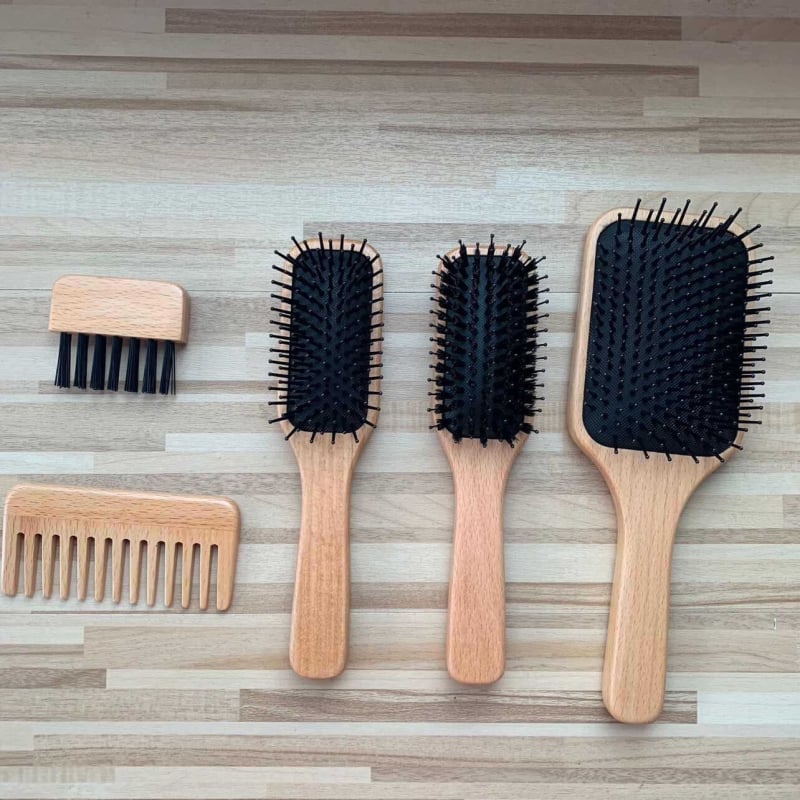Дървен гребен за коса от бук със въздушна подложка и гравиране, преносим, за грижа за скалпа