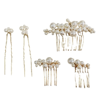 Furca de păr cu perle pentru mireasă, design floral, lucrată manual, cristal alb, stil feminin