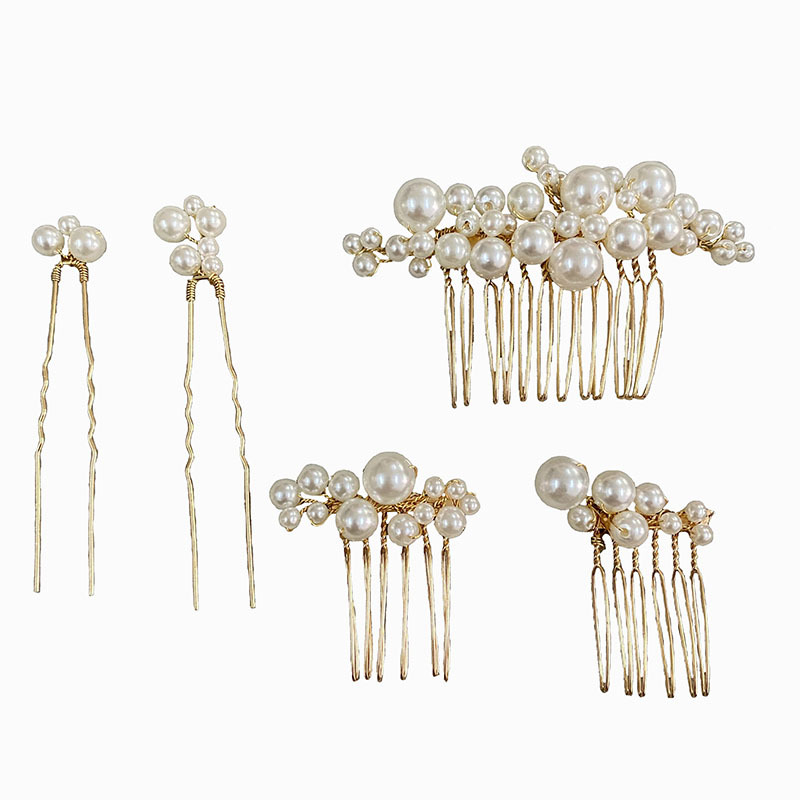 Furca de păr cu perle pentru mireasă, design floral, lucrată manual, cristal alb, stil feminin