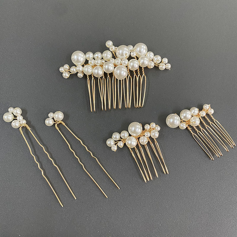 Furca de păr cu perle pentru mireasă, design floral, lucrată manual, cristal alb, stil feminin