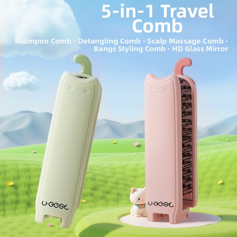 Χτένα κομμωτικής, αναδιπλούμενη με καθρέφτη και φορητό μασάζ, πλαστικό, εξουσιοδοτημένη ιδιωτικής ετικέτας μάρκα