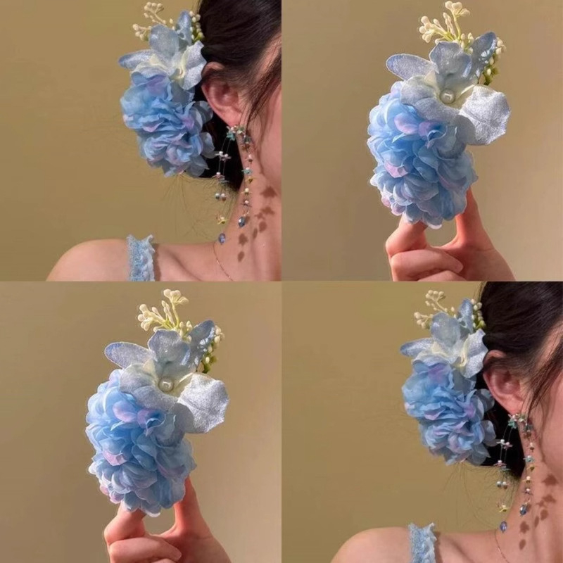 Clip de păr cu floare, handmade, materiale mixte, accesorii pentru femei, stil pastoral