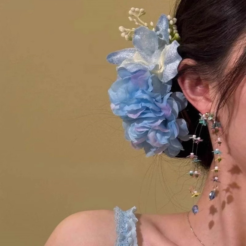 Clip de păr cu floare, handmade, materiale mixte, accesorii pentru femei, stil pastoral