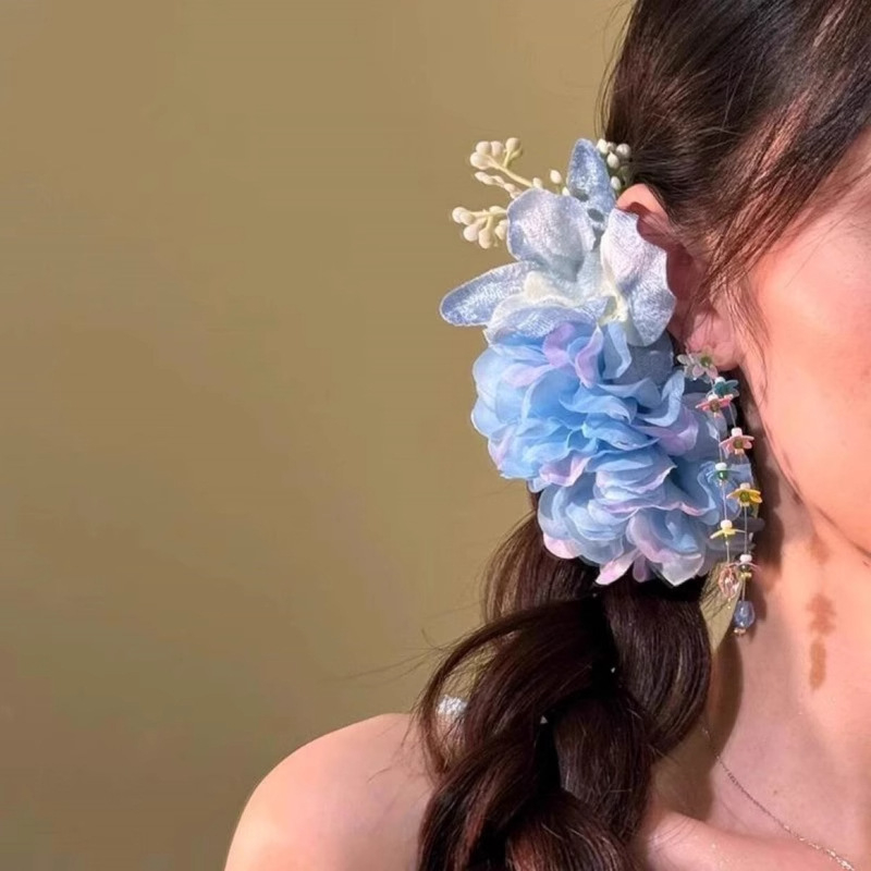 Clip de păr cu floare, handmade, materiale mixte, accesorii pentru femei, stil pastoral