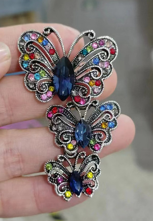 Pillangó dizájnnal rovar-stílusú bross, gyémántos kristályos felülettel, multifunkcionális (Anyag: ötvözet; Stílus: rovar; Kezelés: gyémánt; Funkció: multifunkcionális; Típus: brooch)