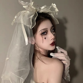 Διχτυωτό διακοσμητικό για το κεφάλι με βέλο και φιόγκο — χειροποίητο cosplay αξεσουάρ για πριγκίπισσες και αγγέλους