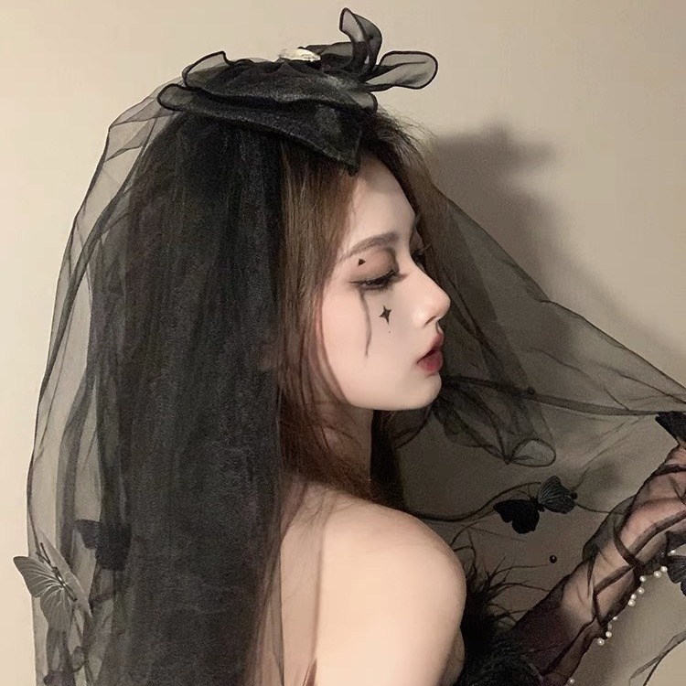 Διχτυωτό διακοσμητικό για το κεφάλι με βέλο και φιόγκο — χειροποίητο cosplay αξεσουάρ για πριγκίπισσες και αγγέλους