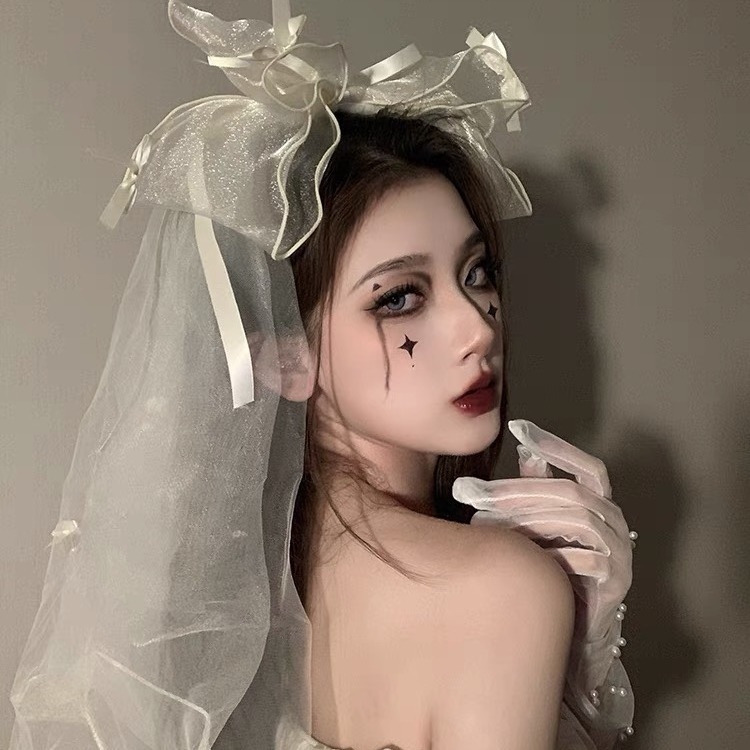 Διχτυωτό διακοσμητικό για το κεφάλι με βέλο και φιόγκο — χειροποίητο cosplay αξεσουάρ για πριγκίπισσες και αγγέλους