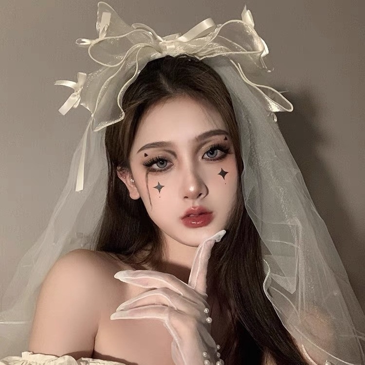 Διχτυωτό διακοσμητικό για το κεφάλι με βέλο και φιόγκο — χειροποίητο cosplay αξεσουάρ για πριγκίπισσες και αγγέλους