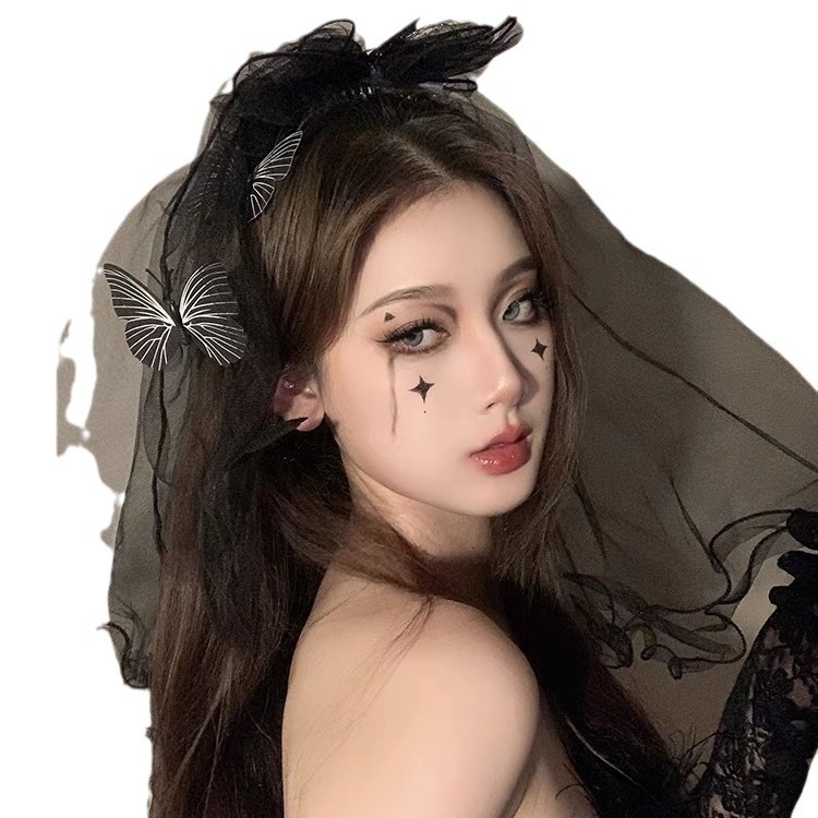 Διχτυωτό διακοσμητικό για το κεφάλι με βέλο και φιόγκο — χειροποίητο cosplay αξεσουάρ για πριγκίπισσες και αγγέλους