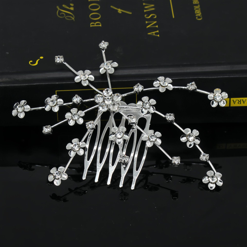 Νυφική καρφίτσα μαλλιών με στρας σε σχήμα λουλουδιού, ηλεκτροπλατιωμένο αξεσουάρ κεφαλιού