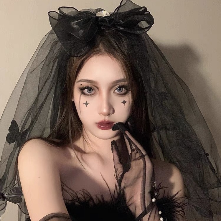 Sieťový doplnok na vlasy s mašličkou a závojom – ručne vyrobené cosplay príslušenstvo