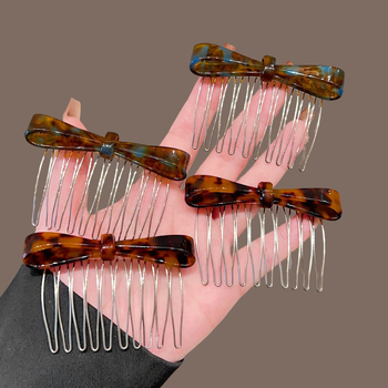 Plaukų šukos su leopardo raštu ir kaspinu, acetato plokštės, priešslydis, moterims