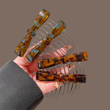 Plaukų šukos su leopardo raštu ir kaspinu, acetato plokštės, priešslydis, moterims