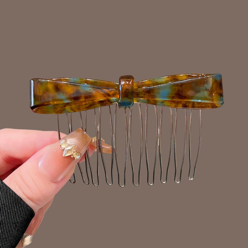 Plaukų šukos su leopardo raštu ir kaspinu, acetato plokštės, priešslydis, moterims