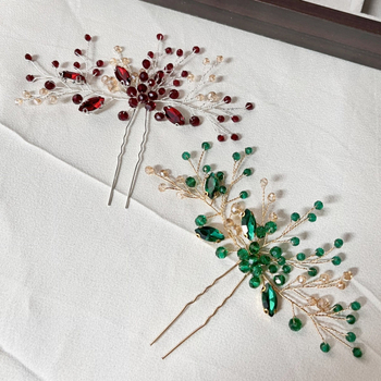 Vestuvinis plaukų segtukas su lapų forma, Rhinestone krištolai, rankų darbo, audimo technika, japonų-korejiečių stilius