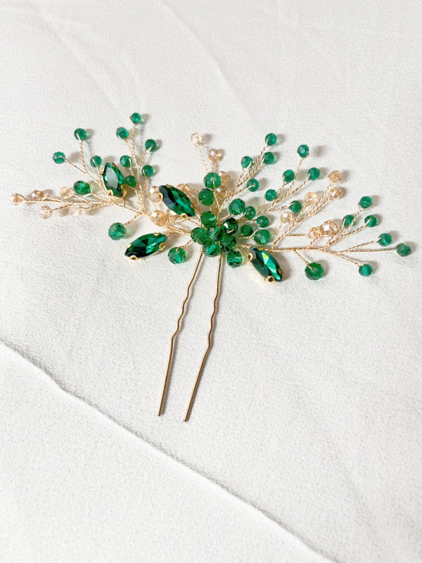 Vestuvinis plaukų segtukas su lapų forma, Rhinestone krištolai, rankų darbo, audimo technika, japonų-korejiečių stilius