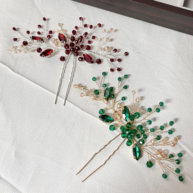 Vestuvinis plaukų segtukas su lapų forma, Rhinestone krištolai, rankų darbo, audimo technika, japonų-korejiečių stilius