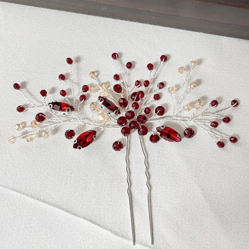 Vestuvinis plaukų segtukas su lapų forma, Rhinestone krištolai, rankų darbo, audimo technika, japonų-korejiečių stilius