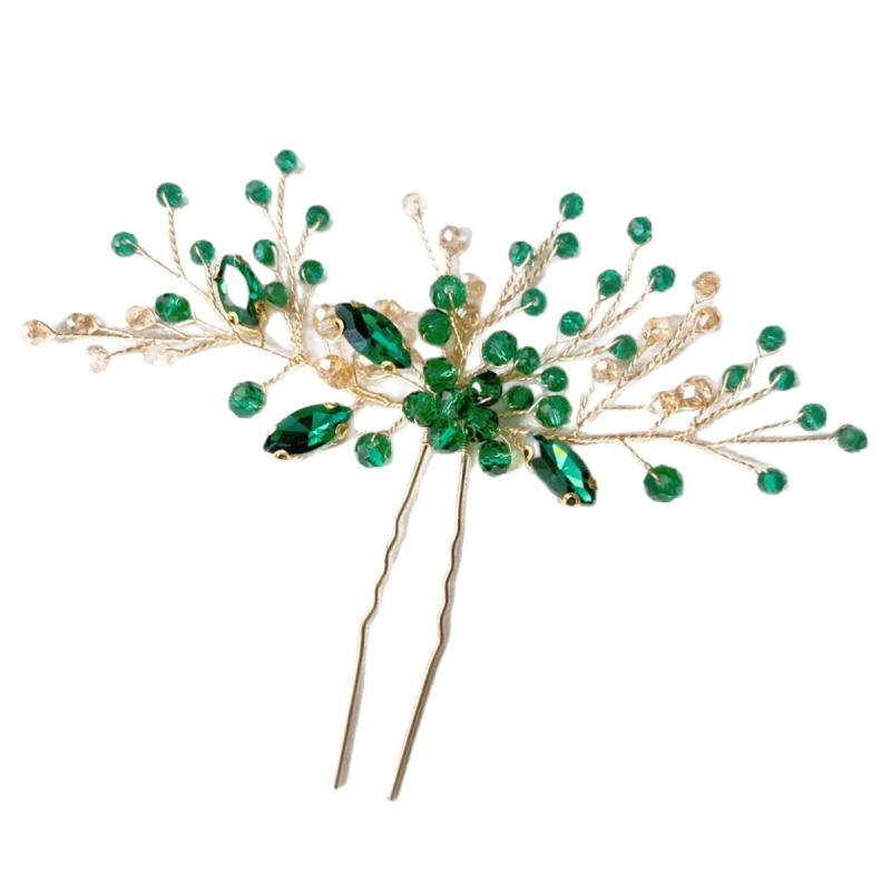 Vestuvinis plaukų segtukas su lapų forma, Rhinestone krištolai, rankų darbo, audimo technika, japonų-korejiečių stilius