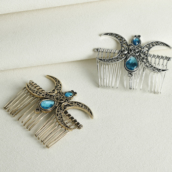 Mėnulio formos plaukų šukė, lydinys, minimalistinis moteriškas stilius, elektroplakavimas, stiklo kristalai