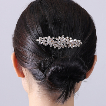 Europos stiliaus nuotakos plaukų šukė su cirkonų gėle, rankų darbo iš vario, elektroplatinėta