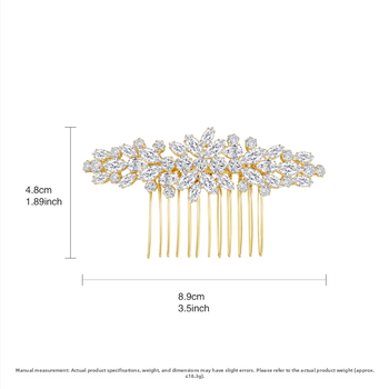 Europos stiliaus nuotakos plaukų šukė su cirkonų gėle, rankų darbo iš vario, elektroplatinėta