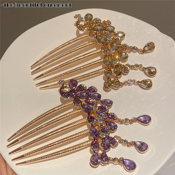 Metalo plaukų segtukas su kristalais ir kutais, retro stilius, rankų darbo, moterų galvos aksesuaras su geometriniu dizainu