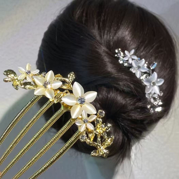 Plaukų šukos, retro metalinis dizainas, moteriškas gėlių motyvas, rankų darbas