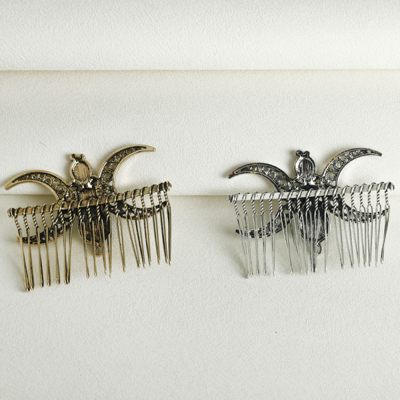 Plaukų šukos mėnulio formos iš lydinio – elektroplatinė danga, stikliniai kristalai, galvos papuošalas