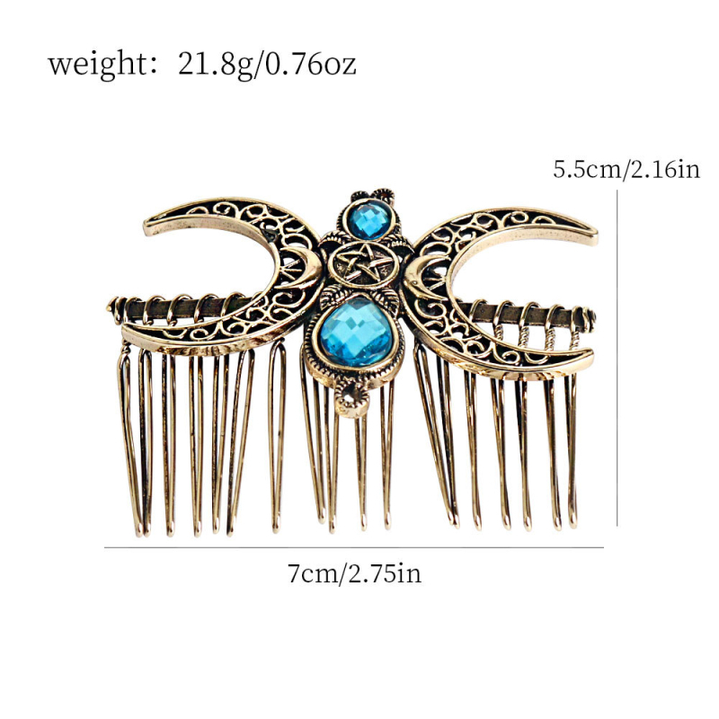 Plaukų šukos mėnulio formos iš lydinio – elektroplatinė danga, stikliniai kristalai, galvos papuošalas