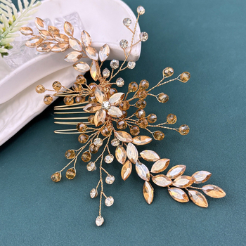 Vestuvių plaukų šukos, rankų darbo su rhinestone kristalais, gėlės formos dizainas, Dz310