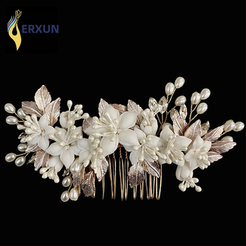 Перлен гребен за коса с цветя, ръчна изработка, сватбена украса за коса, японско-корейски стил, кристални акценти