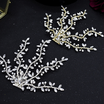 Vestuvinės plaukų šukos su krištolais, gėlių dizainas, rankų darbas