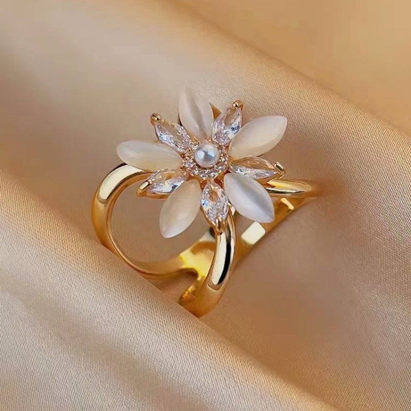 Bakrena kopča za šalu s motivom mačjeg oka i cvijeta, geometrijski dizajn, cirkon ugrađen, elektroplatiranje