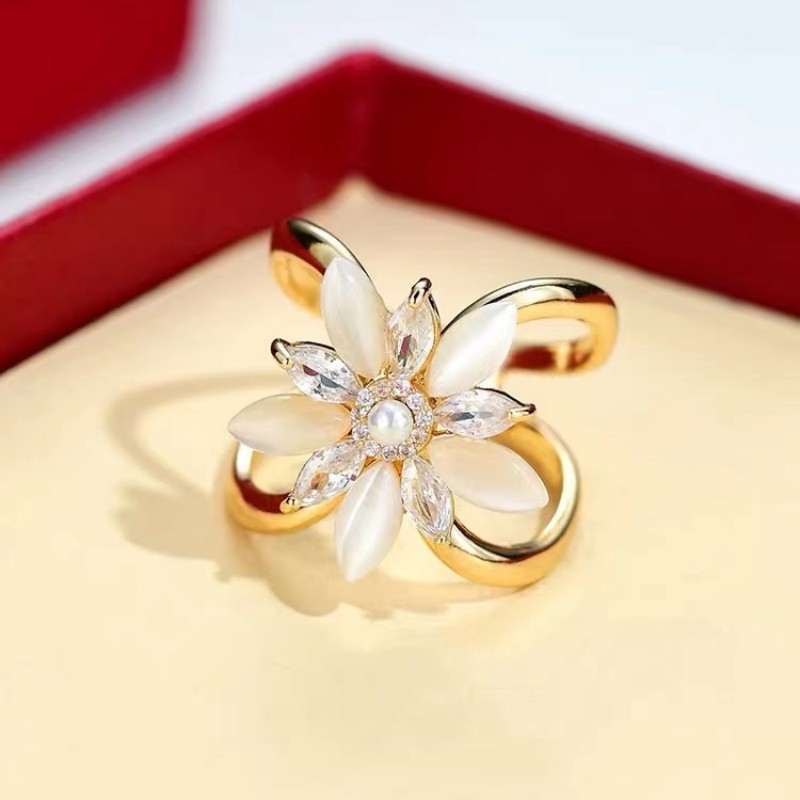 Bakrena kopča za šalu s motivom mačjeg oka i cvijeta, geometrijski dizajn, cirkon ugrađen, elektroplatiranje