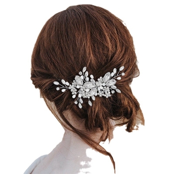 Χειροποίητη γαμήλια χτένα μαλλιών με φύλλο από χαλκό και λευκά κρύσταλλα