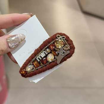 Spona za kosu – ručna izrada u Maillard stilu s rhinestones, bočni klip za kosu, duckbill tip klipa, Amy Show
