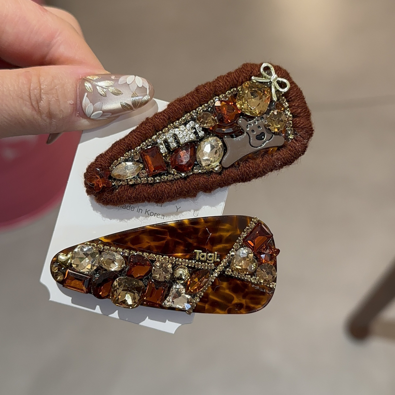 Spona za kosu – ručna izrada u Maillard stilu s rhinestones, bočni klip za kosu, duckbill tip klipa, Amy Show