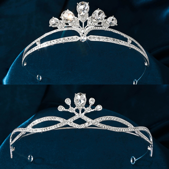 Сватбена корона от сплав с кристали, електроплатирана украса за глава