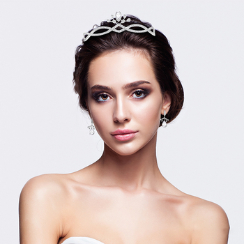 Сватбена корона от сплав с кристали, електроплатирана украса за глава
