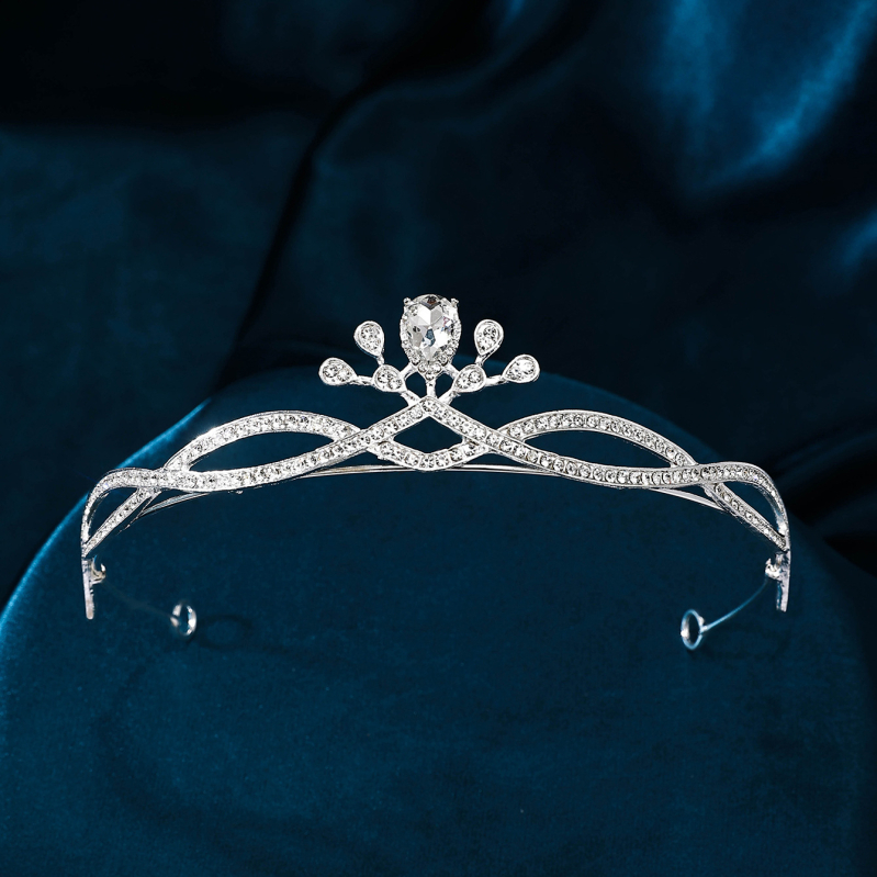 Сватбена корона от сплав с кристали, електроплатирана украса за глава