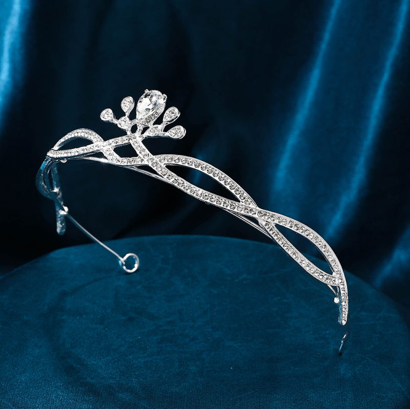 Сватбена корона от сплав с кристали, електроплатирана украса за глава
