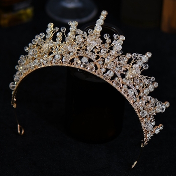 Menyasszonyi diadéma ötvözetből, fehér kristállyal, virág alakú, elektroplatírozott