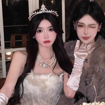 Аксесоар за глава с корона за принцеса: ръчна изработка от сплав, перлено колие, подходящ за сватба и рожден ден